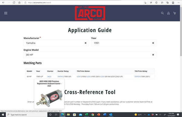 arco marine replacement boat parts search feature